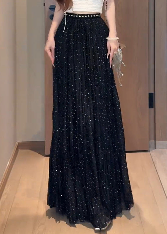 Skirts Summer Zircon Wrinkled Maxi Tulle Black New