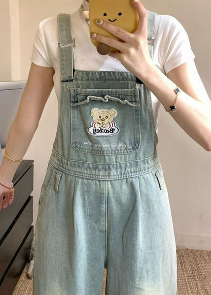 Jumpsuit Blue Pockets Embroidered Sleeveless Denim New