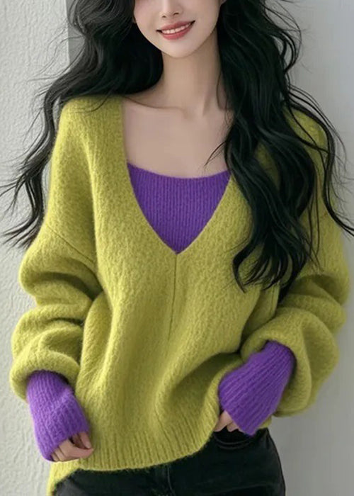 Sweaters False Knit New Two Blue Pieces Patchwork Fall