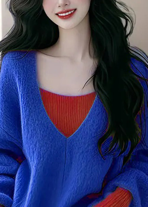 Sweaters False Knit New Two Blue Pieces Patchwork Fall