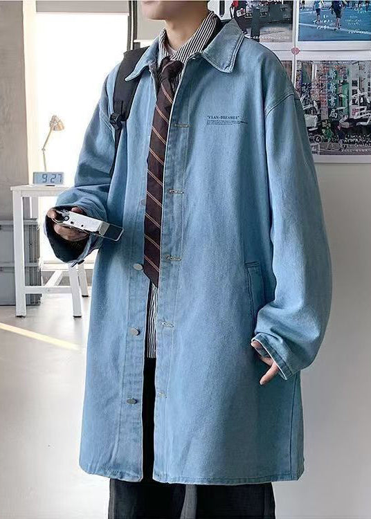 New Blue Peter Pan Collar Button Denim Men Coat Spring YQ012