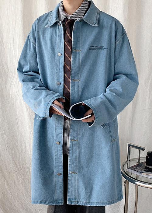 New Blue Peter Pan Collar Button Denim Men Coat Spring YQ012