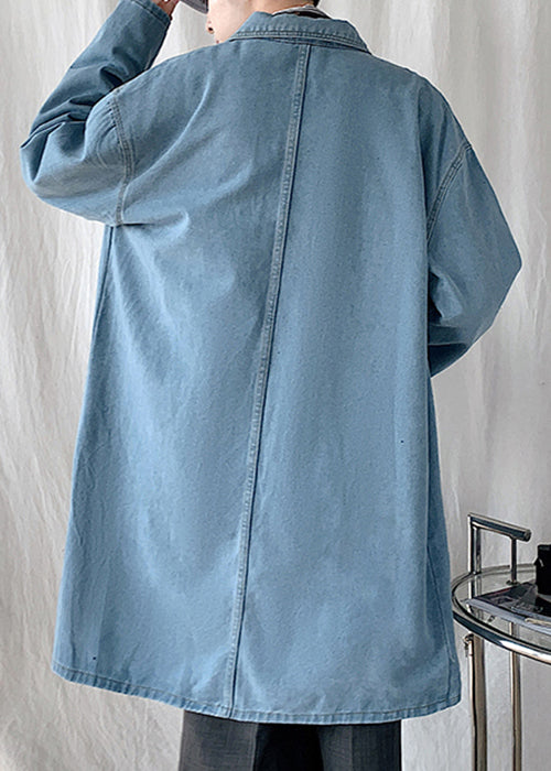 New Blue Peter Pan Collar Button Denim Men Coat Spring YQ012