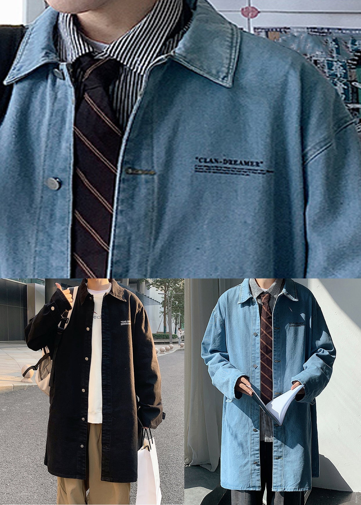 New Blue Peter Pan Collar Button Denim Men Coat Spring YQ012