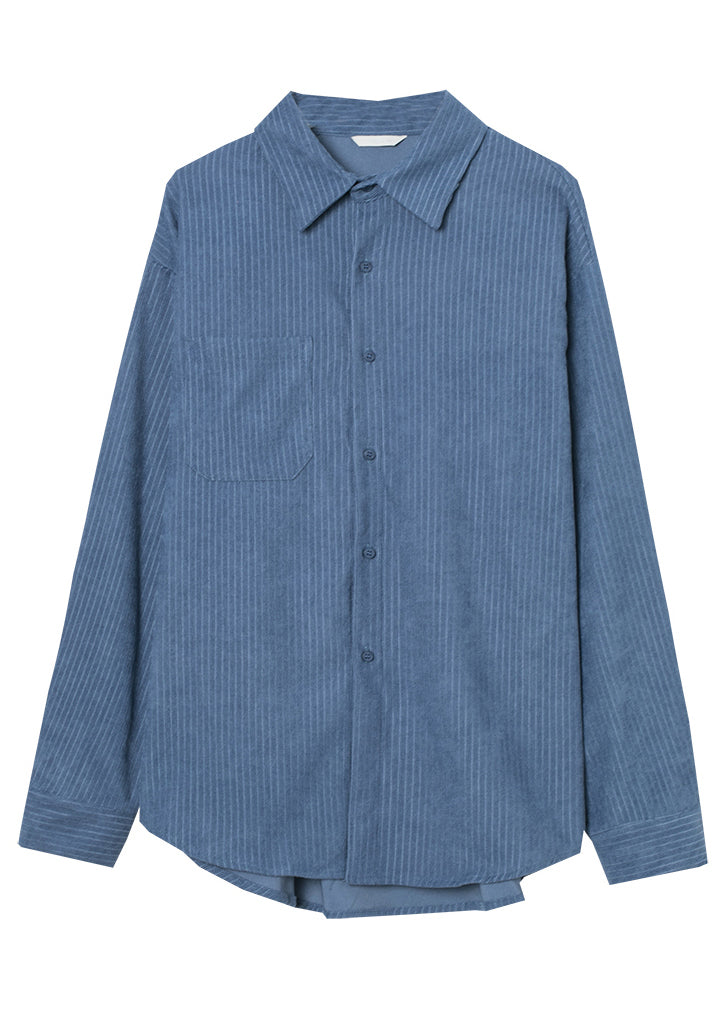 New Blue Peter Pan Collar Button Patchwork Corduroy Blouses Fall TU041