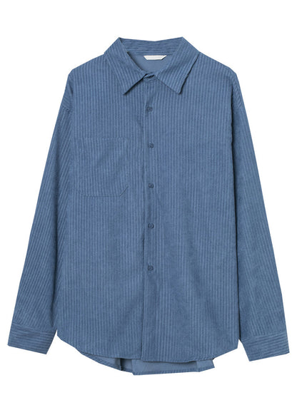 New Blue Peter Pan Collar Button Patchwork Corduroy Blouses Fall TU041