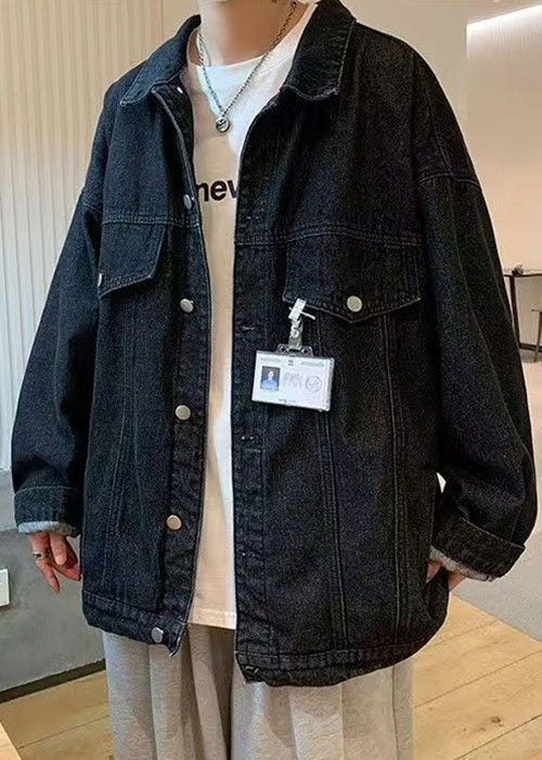 Button Denim New Collar Pan Peter Coat Spring Blue Men Pockets