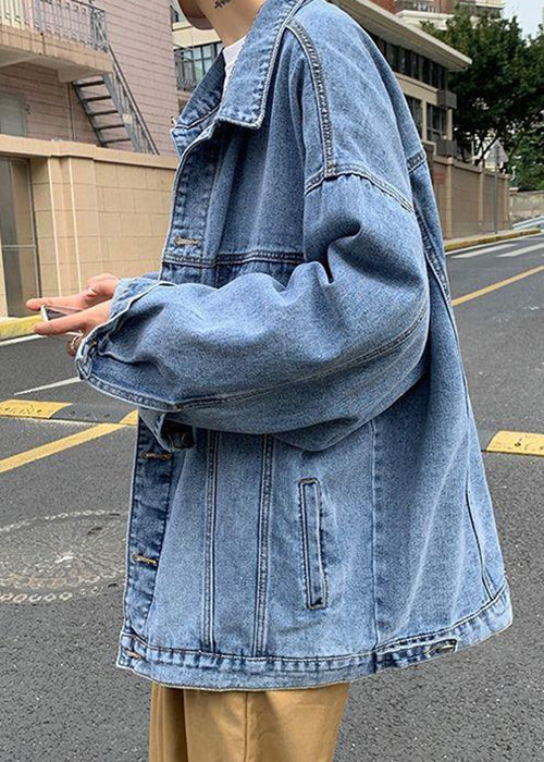 Button Denim New Collar Pan Peter Coat Spring Blue Men Pockets