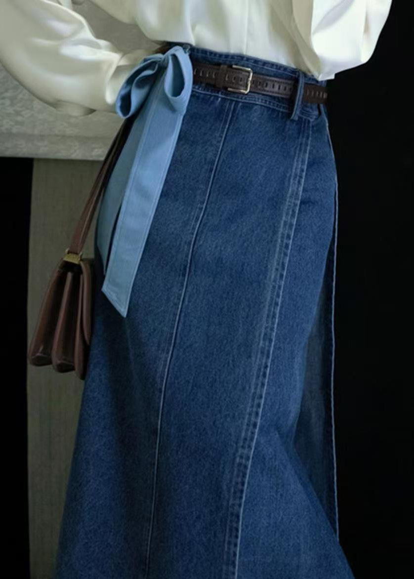 Spring New Open Side Denim Blue High Waist Skirts