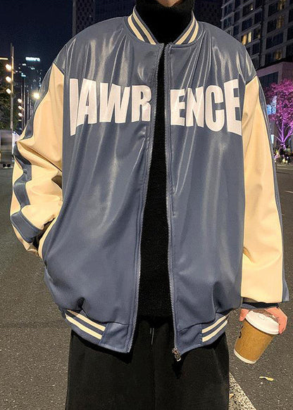 Coat Wear TC005 On Faux Patchwork Leather Thick Both Sides Mens New Blue Spring