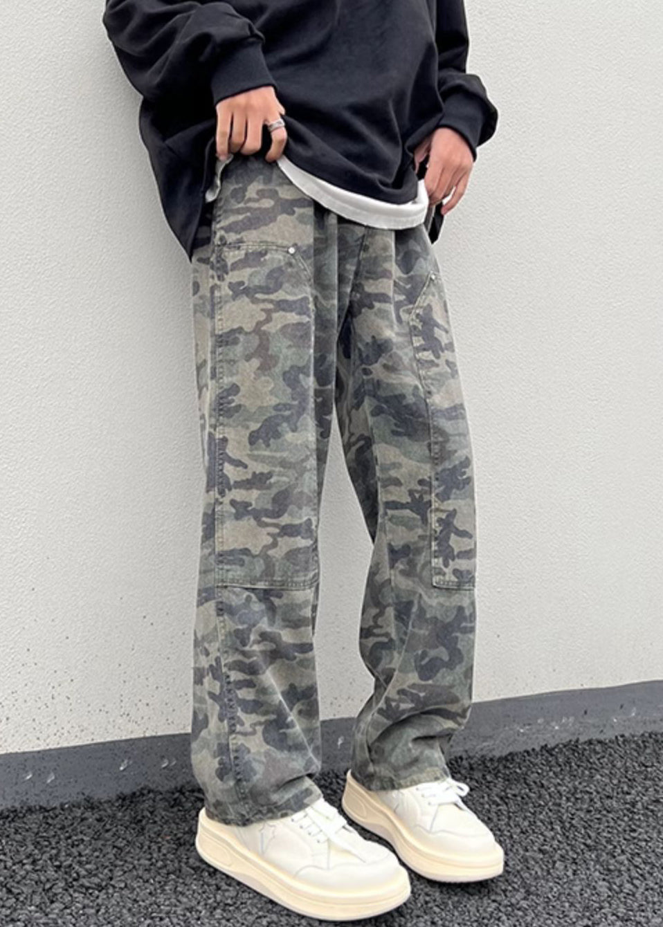 Camouflage Waist Men Warm High Spring Pockets New Pants Fleece