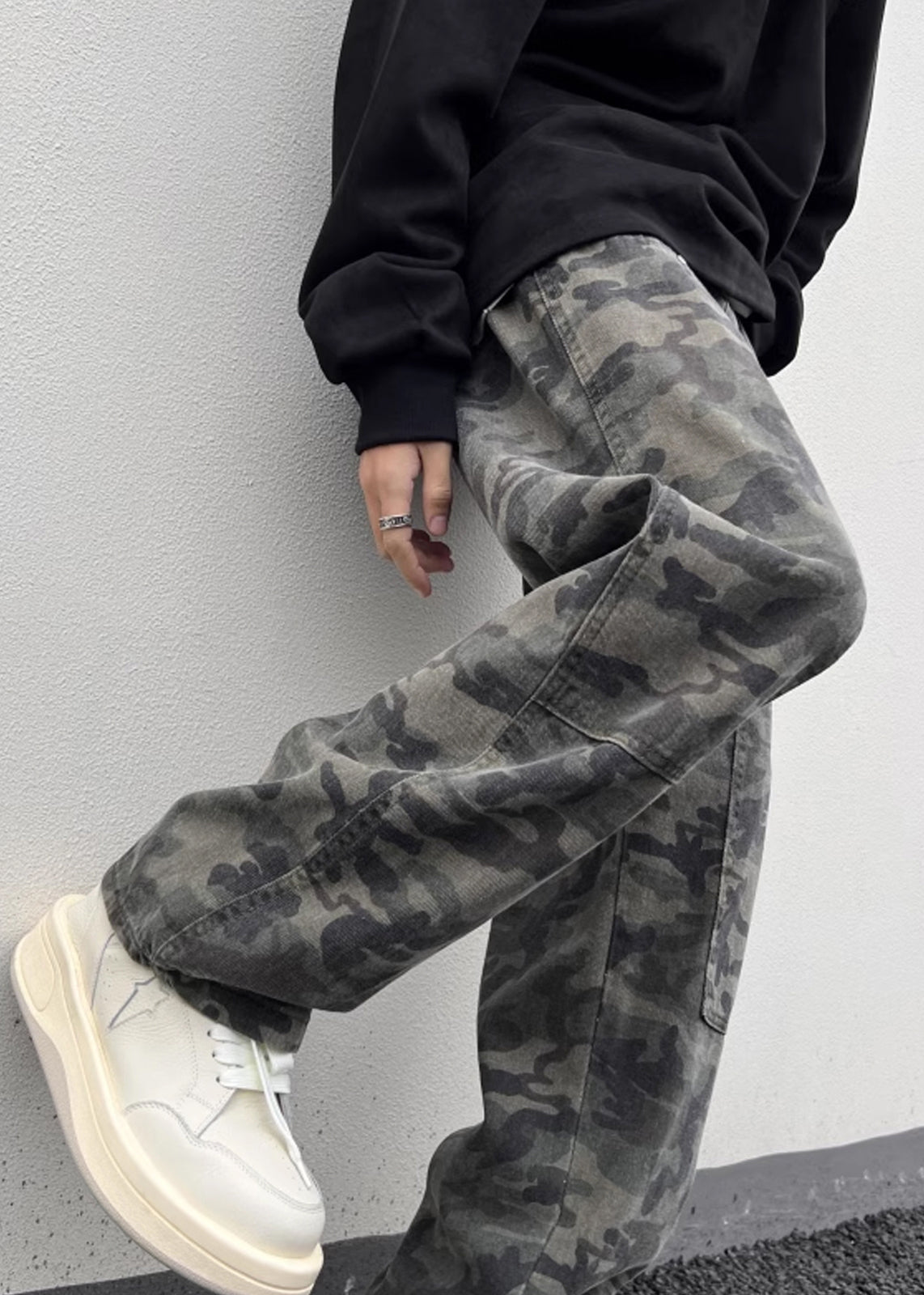Camouflage Waist Men Warm High Spring Pockets New Pants Fleece