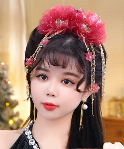 Tulle Hairpin New Butterfly Floral Tassel Zircon Champagne