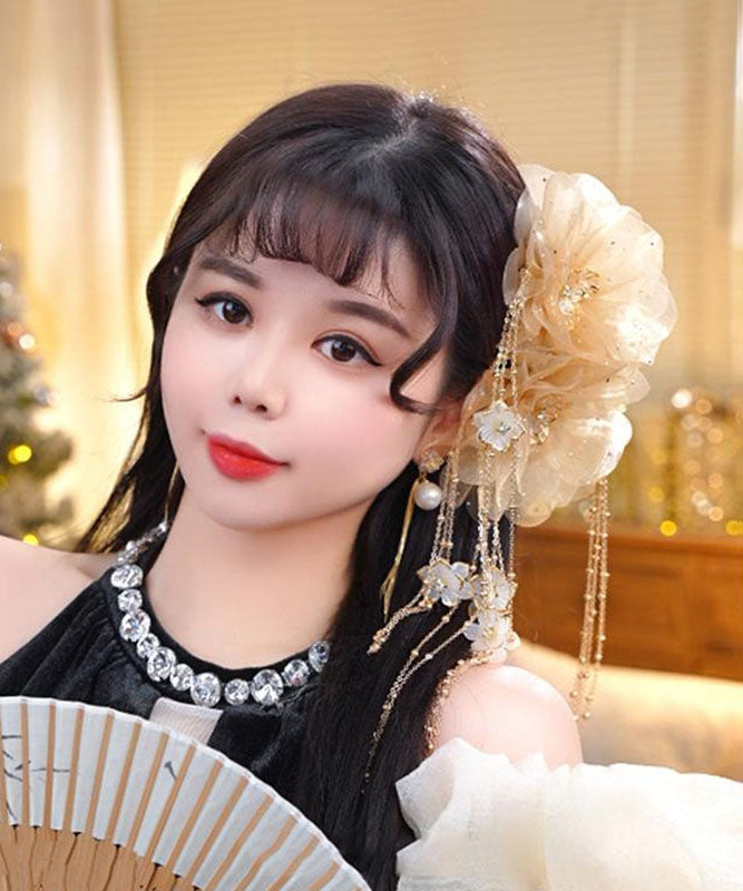 Tulle Hairpin New Butterfly Floral Tassel Zircon Champagne