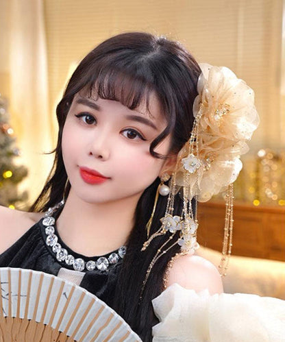 Tulle Hairpin New Butterfly Floral Tassel Zircon Champagne