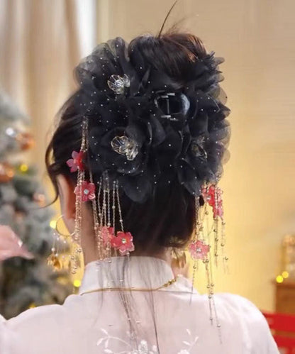 Tulle Hairpin New Butterfly Floral Tassel Zircon Champagne