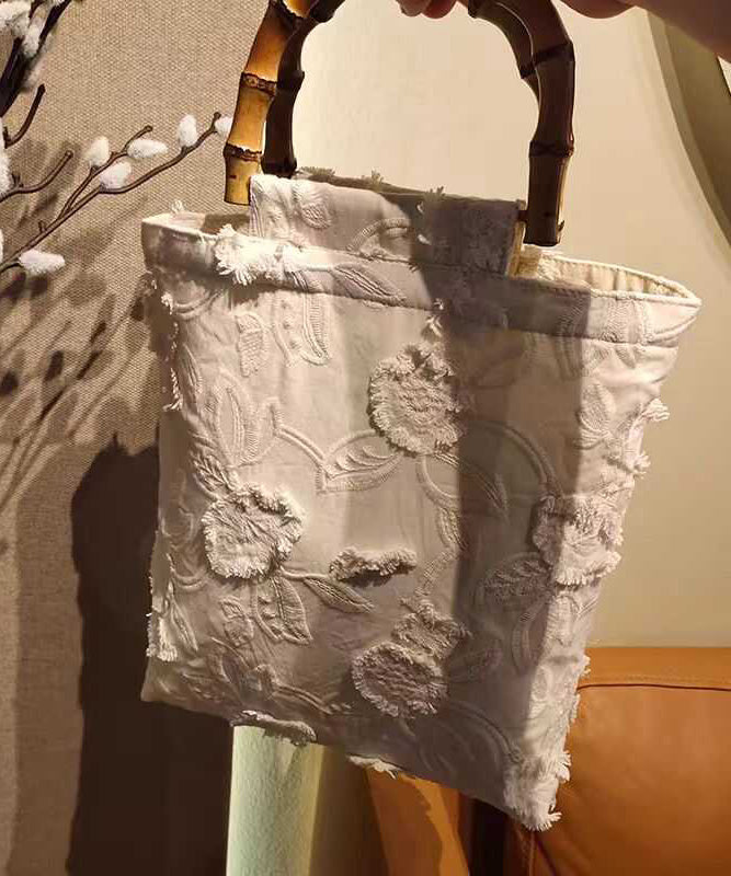 New Style Tassel Cotton Chinese Tote Embroidery Bag Beige