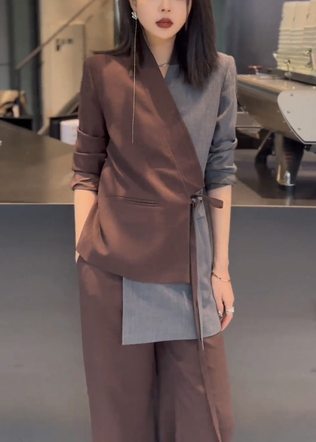 Patchwork Set Asymmetrical Two Lace Pieces Coffee Cotton Up New