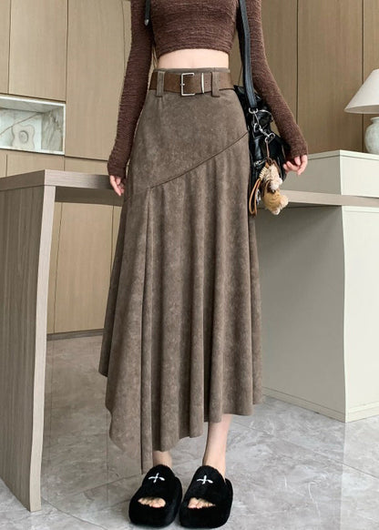 New Line Summer Coffee Asymmetrical A Skirts Wrinkled