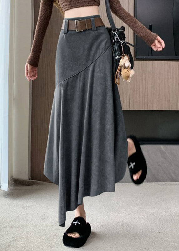 New Line Summer Coffee Asymmetrical A Skirts Wrinkled