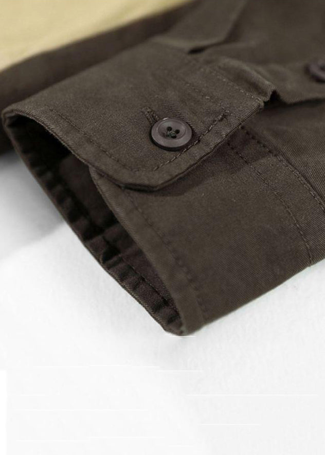 TC031 Cotton Spring Coffee Polo Shirts Mens Button Patchwork New