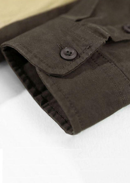 TC031 Cotton Spring Coffee Polo Shirts Mens Button Patchwork New