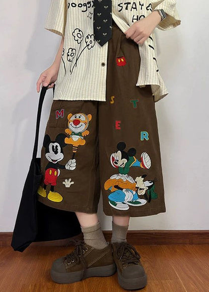 Print Summer New Coffee Pants Mens Denim Crop Cartoon Pockets