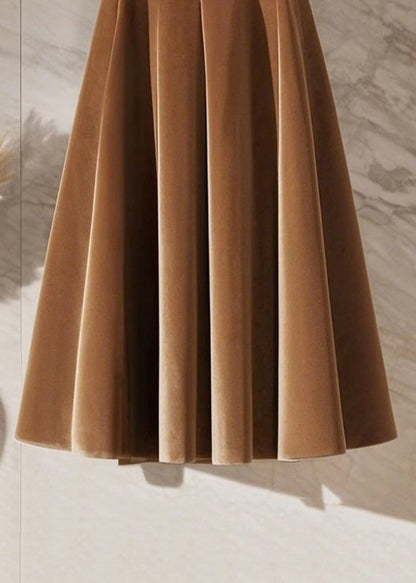 New Coffee High Waist Solid Silk Velvet Skirts Spring YW001