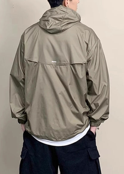 Coffee UPF New Pockets Zippered 50+ Thin Hooded Men Coat