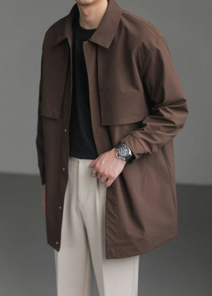 New Coffee Peter Pan Collar Button Cotton Mens Coats Spring YQ007