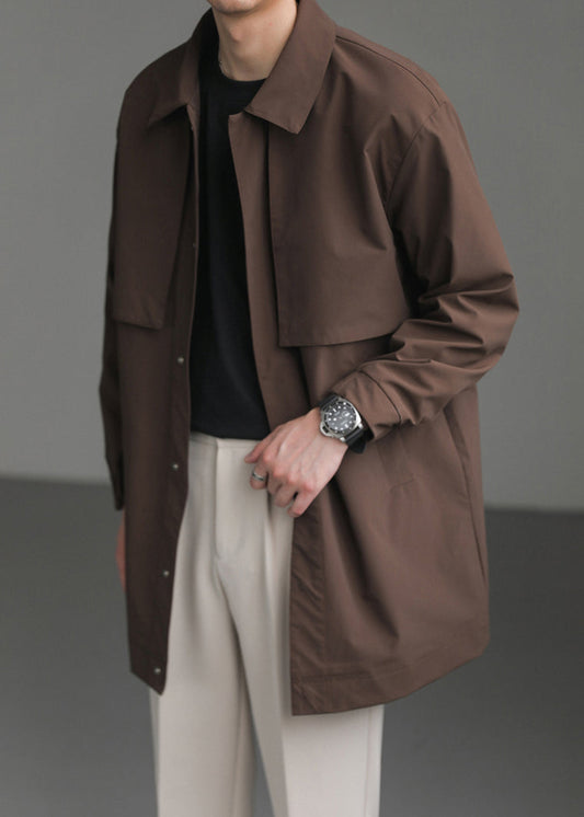 New Coffee Peter Pan Collar Button Cotton Mens Coats Spring YQ007