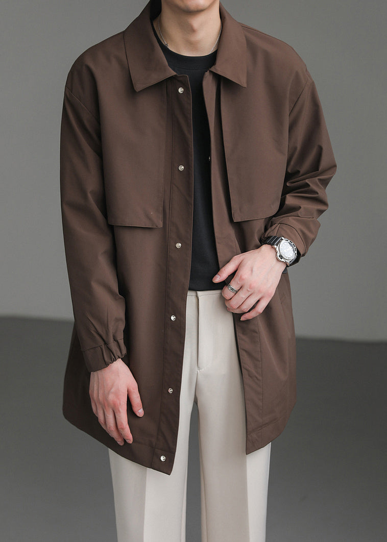 New Coffee Peter Pan Collar Button Cotton Mens Coats Spring YQ007