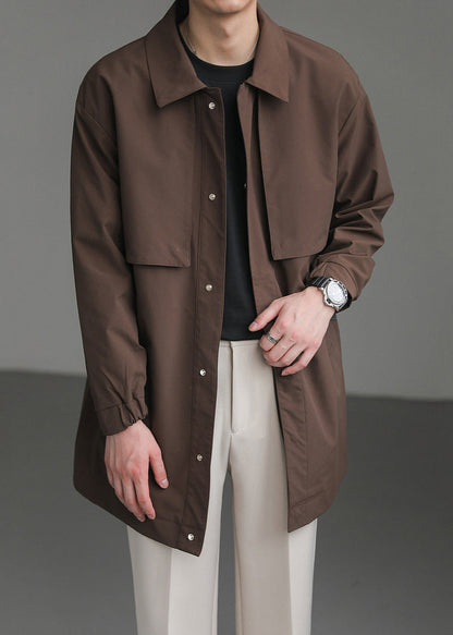 New Coffee Peter Pan Collar Button Cotton Mens Coats Spring YQ007