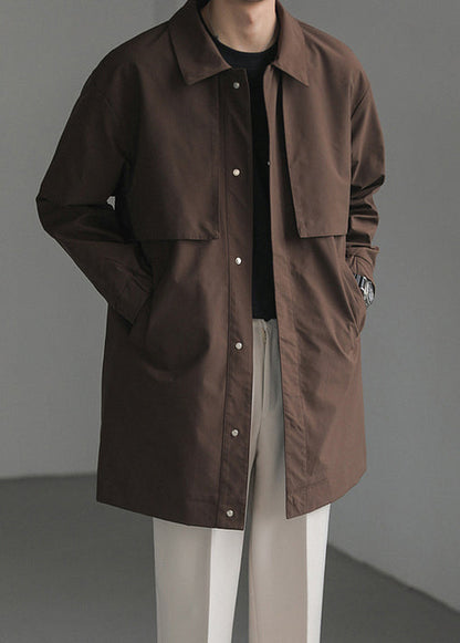 New Coffee Peter Pan Collar Button Cotton Mens Coats Spring YQ007