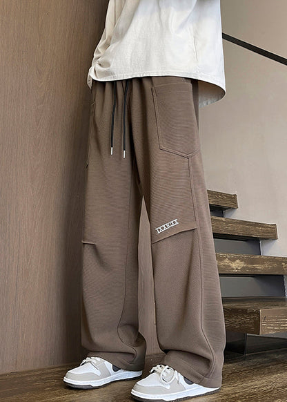 Coffee Pants New Warm Elastic Fleece Waist Pockets Men Spring