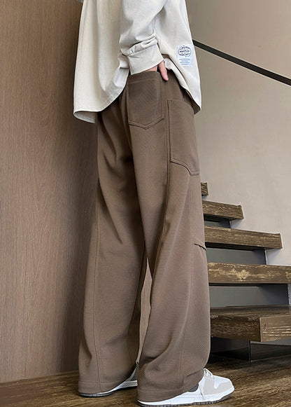 Coffee Pants New Warm Elastic Fleece Waist Pockets Men Spring