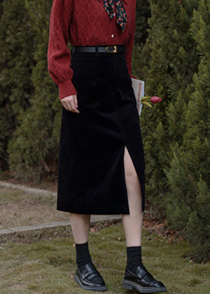 New Coffee Side Open High Waist Corduroy Skirts Winter TU042