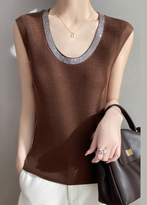 Solid Coffee New Tank Cozy Zircon Sleeveless Knit