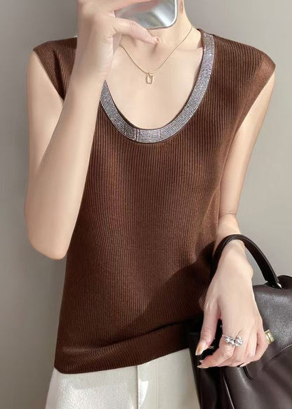 Solid Coffee New Tank Cozy Zircon Sleeveless Knit