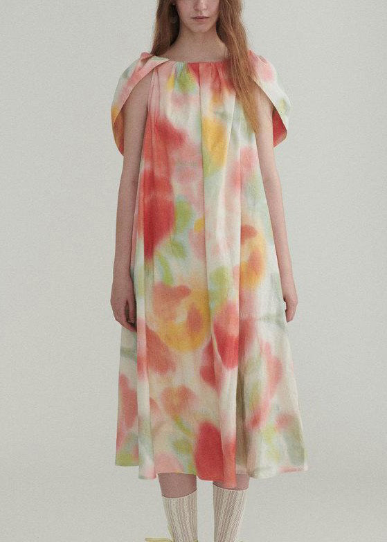 New Colorblock Ruffled Print Linen Dress Summer XX045