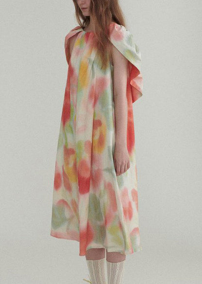 New Colorblock Ruffled Print Linen Dress Summer XX045