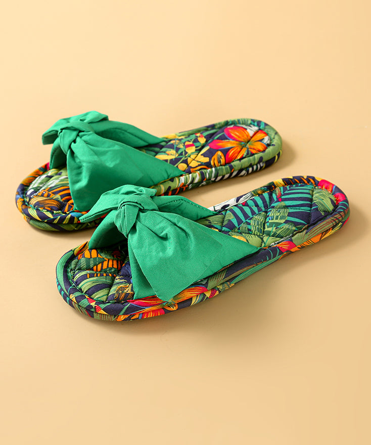 Green Bow Slippers Shoes New Comfy Splicing Fabric Cotton