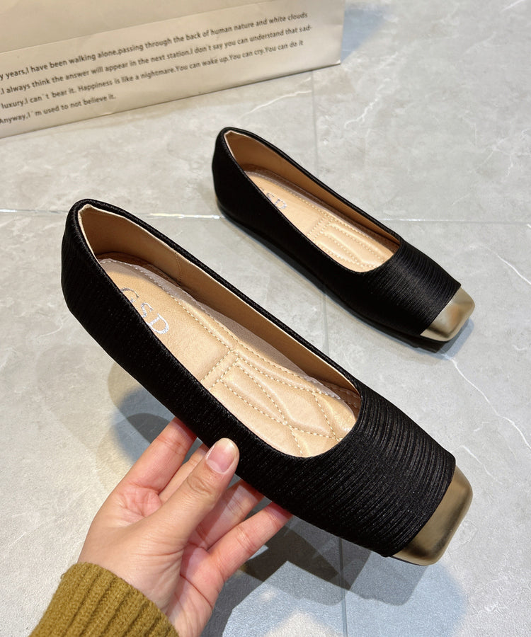 Flat Comfy Apricot Silk Shoes New Versatile Splicing Feet