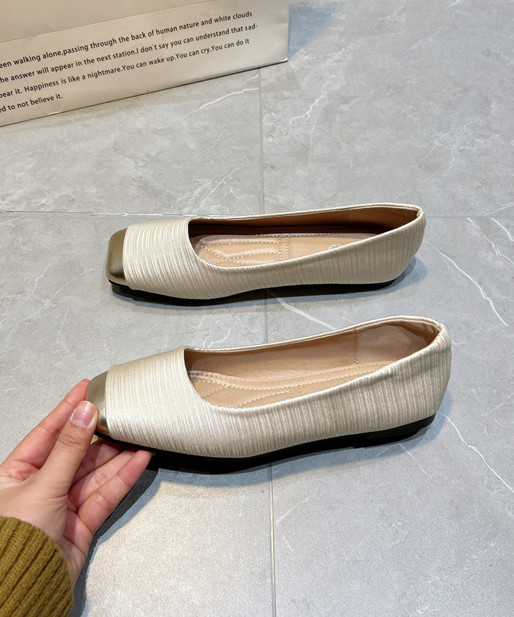 Flat Comfy Apricot Silk Shoes New Versatile Splicing Feet