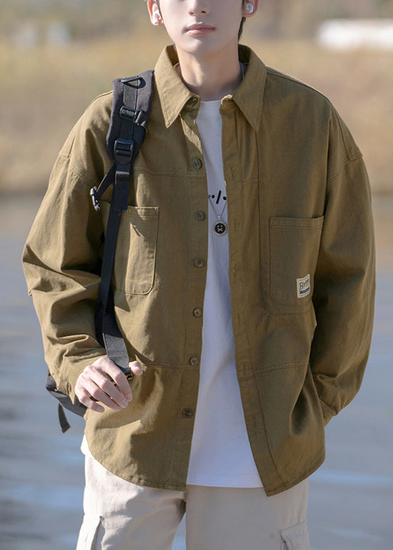 Peter Dark New Collar Gray Mens Button Cotton Pan Pockets Shirts