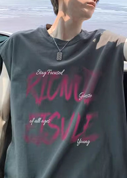 New Cotton Shirt Dark Men Summer Cozy T Gray Print