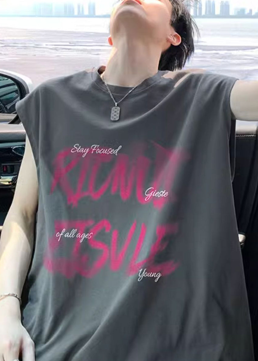 New Cotton Shirt Dark Men Summer Cozy T Gray Print