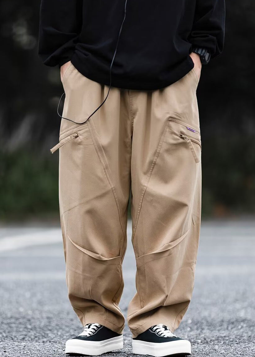 Zip Cotton Pockets Up Spring Men Dark Pants Gray New