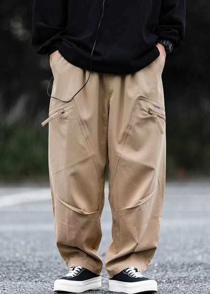 Zip Cotton Pockets Up Spring Men Dark Pants Gray New