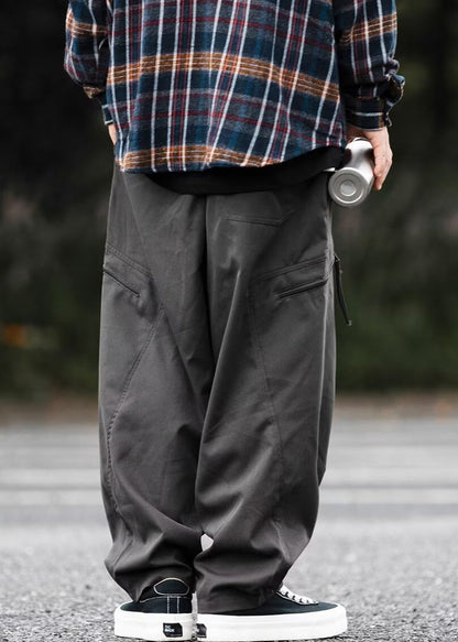 Zip Cotton Pockets Up Spring Men Dark Pants Gray New